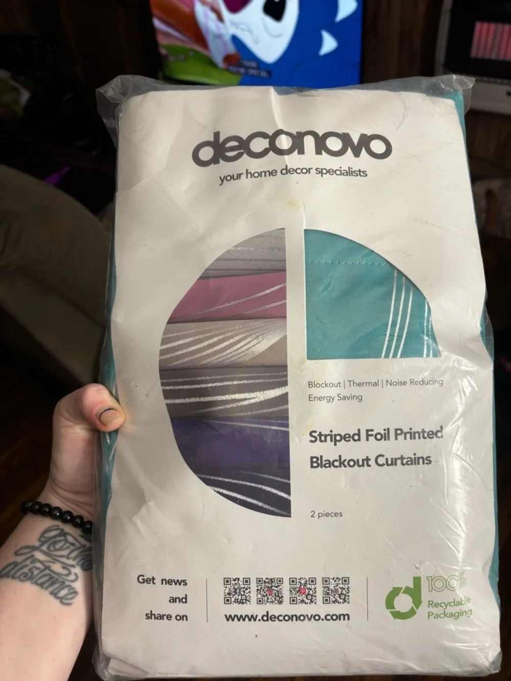 NWT Deconovo Striped Foil Printed Blackout Curtains - Teal